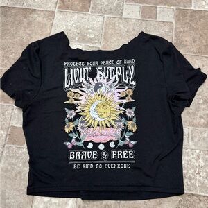 Black Graphic off the shoulder Tee - Live Simply